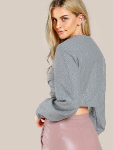 Twist Front Heather Knit Sweatshirt