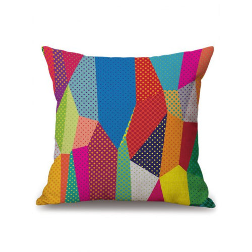COLORFUL GEOMETRY PRINT LINEN PILLOW COVER