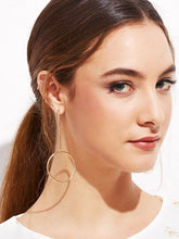 GOLD PLATED HOLLOW CIRCLE BAR LONG DROP EARRINGS