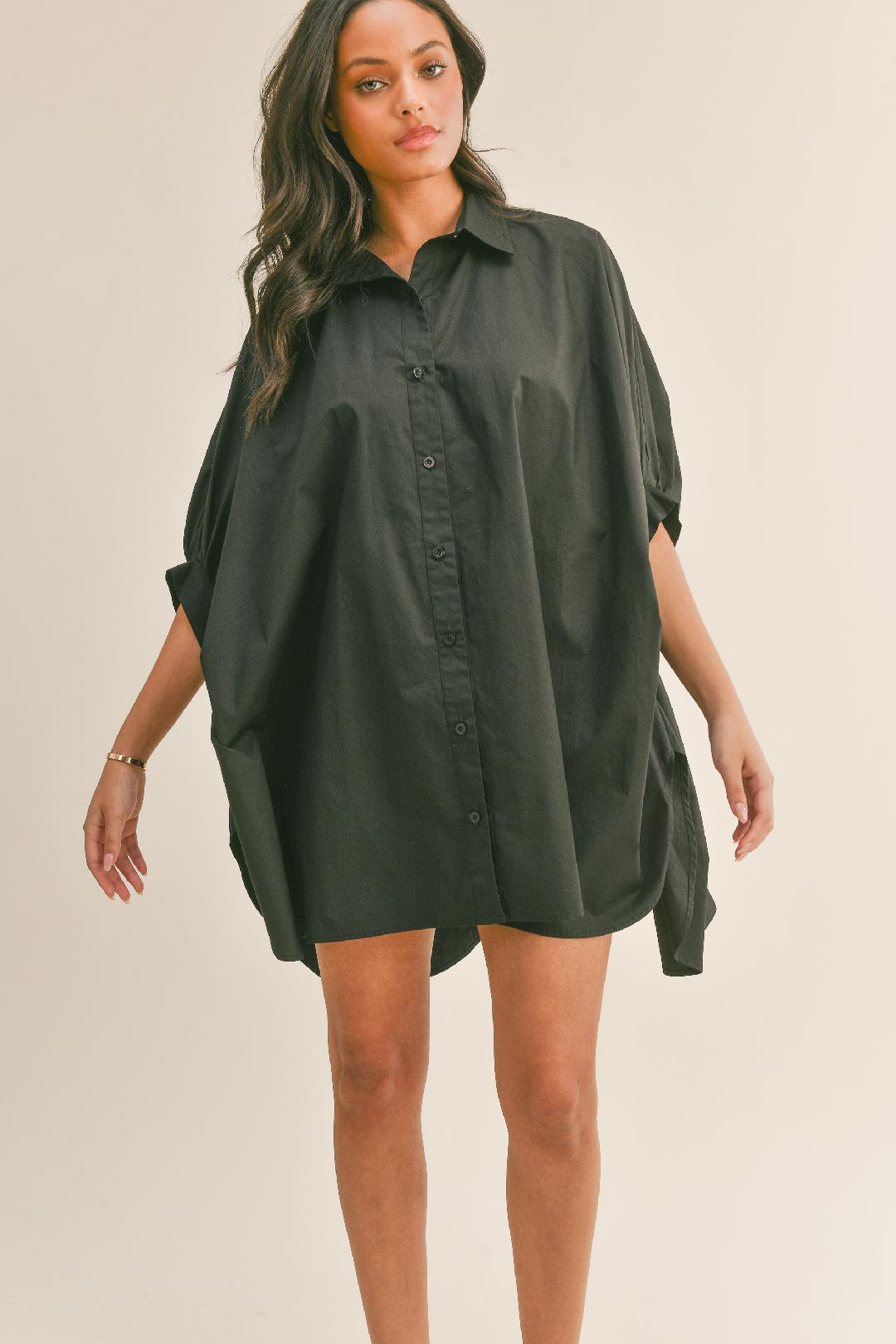 Klesis Oversized Shirt Dress (Black, Sky Blue & White) Black / M/L Klesis Oversized Shirt Dress (Black, Sky Blue & White) Black / M/L