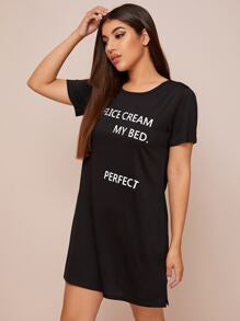 Letter Graphic Short Sleeve Night Dress