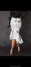 FOR HER NEWSPAPER EXTRA EXTRA READ ALL ABOUT IT HI LOW PEPLUM SKIRT (WHITE/ MULTI)