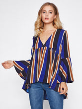 V-neckline Fluted Sleeve Dip Hem Blouse