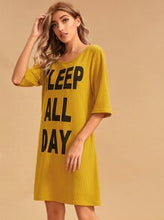 SLOGAN GRAPHIC HALF SLEEVE NIGHT DRESS