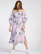 Bardot Lantern Sleeve Vertical Striped Florals Dress
