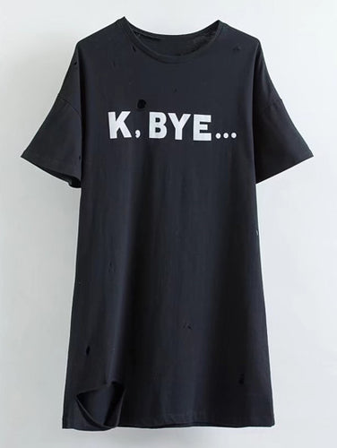 K, BYE...Bell Sleeve Ripped Detail Tee Dress