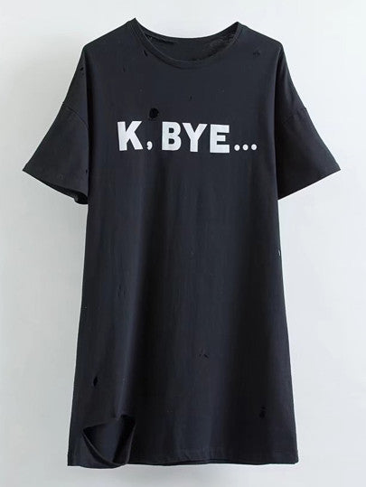 K, BYE...Bell Sleeve Ripped Detail Tee Dress
