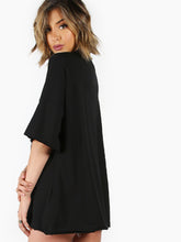 Black Cutout V Neck Drop Shoulder Oversized T Shirt