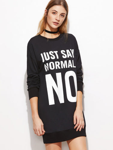 Black Letter Print Drop Shoulder Sweatshirt Dress