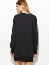 Black Letter Print Drop Shoulder Sweatshirt Dress