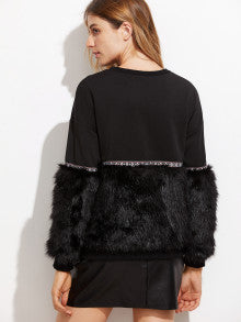 Black Mixed Media Faux Fur Sweatshirt