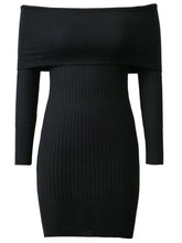 Black Ribbed Off The Shoulder Knit Bodycon Dress