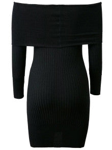 Black Ribbed Off The Shoulder Knit Bodycon Dress