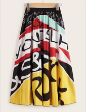 LETTER PRINT COLOR BLOCK PLEATED SKIRT