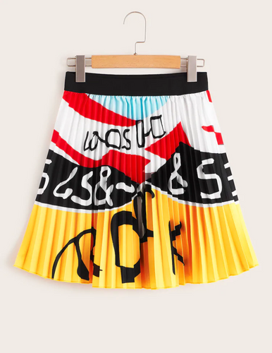 LETTER PRINT COLORFUL PLEATED SKIRT