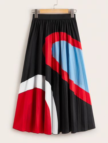 COLOR BLOCK PLEATED SKIRT