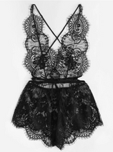 Criss Cross Backless Eyelash Lace Sleep Romper