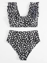 ALLOVER PRINT RUFFLE HIGH WAISTED BIKINI SWIMSUIT