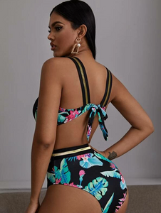 Tropical Knot Back One Piece Swimsuit