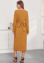 Drop Shoulder Fold Wrap Belted Dress