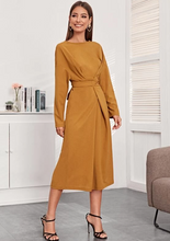 Drop Shoulder Fold Wrap Belted Dress