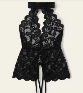 Floral Lace Scalloped Trim Cut-out Teddy Bodysuit