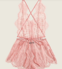 Criss Cross Backless Eyelash Lace Sleep Romper