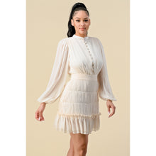 THE SANG Long Sleeve Button Up Cream Mini Skirt Dress