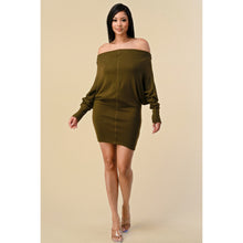 THE SANG Dolman Sleeve Olive Knit Dress With Long Sleeves