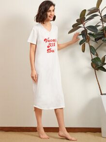 V-neck Letter Graphic Lounge Dress