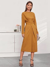 Drop Shoulder Fold Wrap Belted Dress