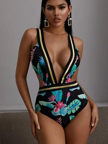 Tropical Knot Back One Piece Swimsuit