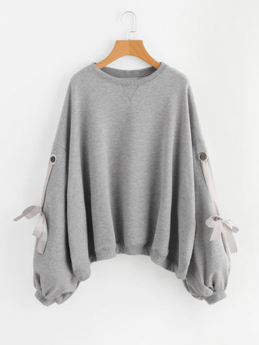 Eyelet Bow Tie Sweatshirt