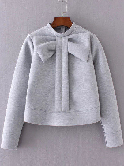 Grey Bow Embellished Crew Neck Sweatshirt