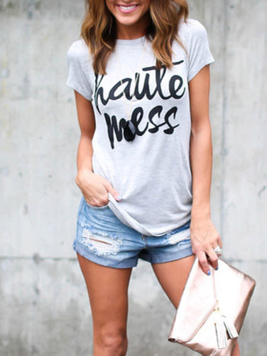 Light Grey Letter Printed Casual T Shirt