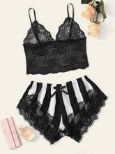 Floral Lace Bralette With Striped Shorts