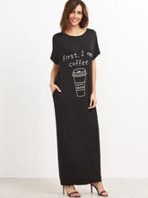 Graphic Print Tee Dress with Side Pockets