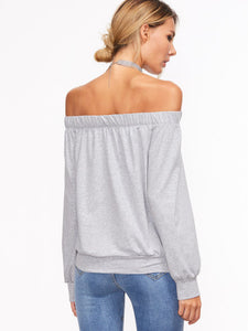 Grey Off the Shoulder Knotted Sweatshirt