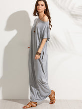 Grey Pocket Short Sleeve Shift Maxi Dress