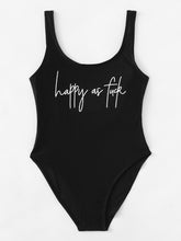 Happy As Fuck Slogan Print Lowback Swimsuit