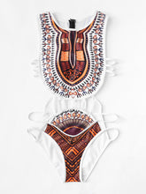 Ladder Cutout Mixed Print Swimsuit