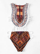 Ladder Cutout Mixed Print Swimsuit