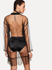 Striped Sheer Mesh Ruffle Hem Dress