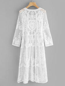 Floral Embroidered Sheer Lace Dress