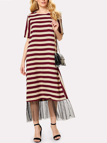 Contrast Striped Mesh Hem