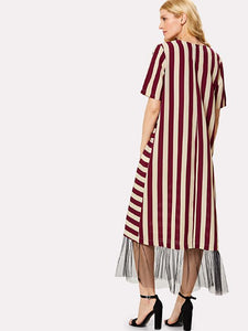 Contrast Striped Mesh Hem