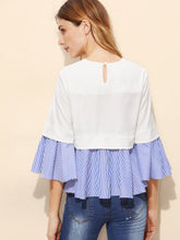 White & Blue Striped Ruffle Top