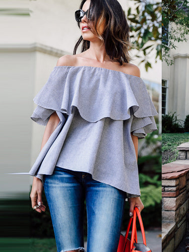 Royal Blue Ruffle Off Shoulder Blouse