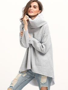 Cowl Neck Dip Hem Loose Sweatshirt