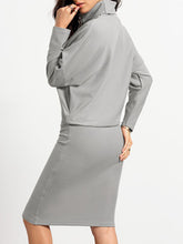 Grey Batwing Sleeve High Neck Dress
